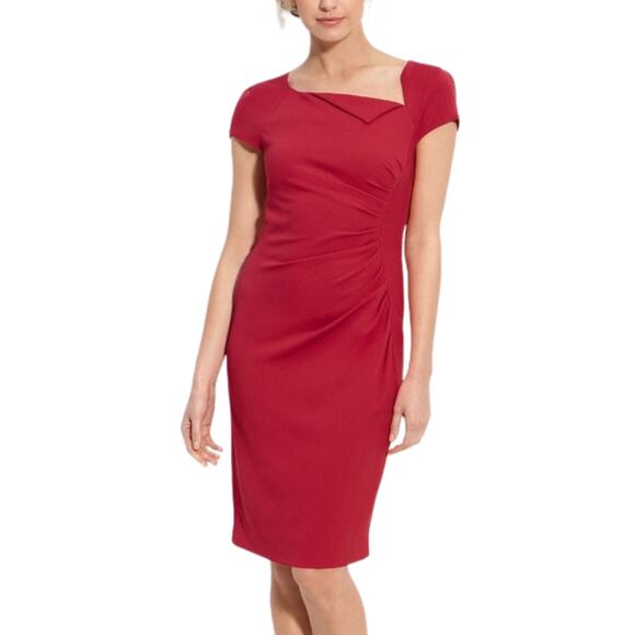 LK Bennett Dress Womens Size 4 Red Davina Sheath Mini Ruched Cocktail Preppy - Picture 1 of 12